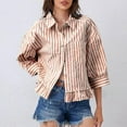 thumbnail image 1 of DAFPZW Womens 3/4 Length Sleeve Shirt Striped Button Down Loose Fit Blouses Drop Shoulder Trendy Ruffle Hem Striped Tops, 1 of 8