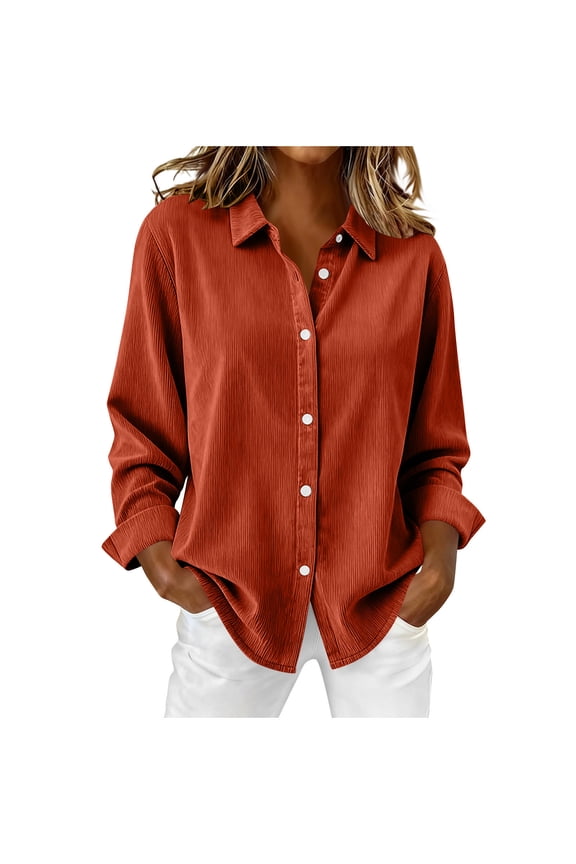 Womens Corduroy Fall Shirts Button Down Plus Size Shacket Retro Long Sleeve Tunic Dressy Casual Work Jackets