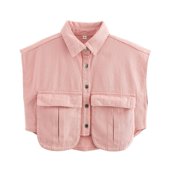 DAFPZW Womens Cropped Button Down Shirt Summer Sleeveless Loose Denim Top Jean Jacket Coat with Pockets