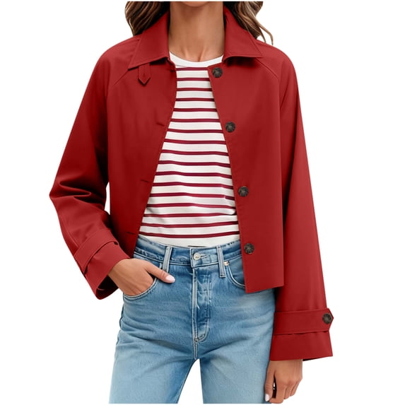 DAFPZW Womens Cropped Jacket Contrast Collar Coat Cargo Jacket Barn Jacket Outwear Solid Button Down Coat with Pockets