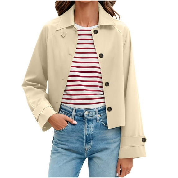 DAFPZW Womens Cropped Jacket Contrast Collar Coat Cargo Jacket Barn Jacket Outwear Solid Button Down Coat with Pockets