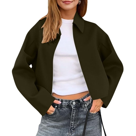 DAFPZW Womens Cropped Pea Coats Zip Up Short Casual Bomber Wool Blend Jackets Barn Fall Outerwear with Pockets