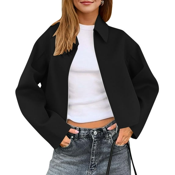 DAFPZW Womens Cropped Pea Coats Zip Up Short Casual Bomber Wool Blend Jackets Barn Fall Outerwear with Pockets