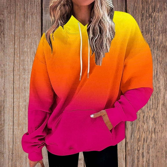 DAFPZW Womens Fall Fashion 2025 Trendy Oversized Hoodie Sweatshirts Gradient Color Casual Drawstring Pullovers