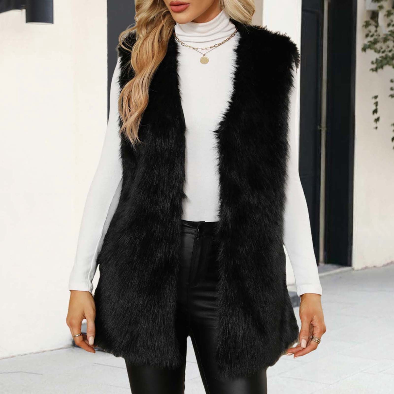 SINGLE BREASTED BUTTON DOWN FUZZY FUR VEST JACKET main image 0