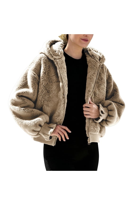 Womens Fleece Jacket Winter Sherpa Warm Full Zip Hoodies Fuzzy Shearling Long Sleeve Padded Coat Outerwear