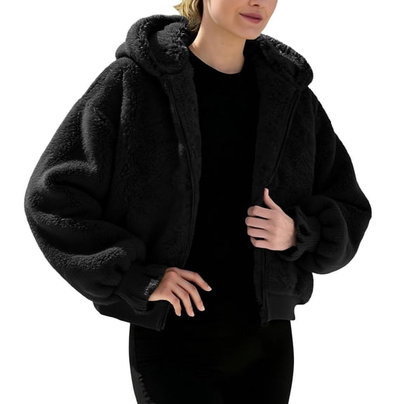 DAFPZW Womens Fleece Jacket Winter Sherpa Warm Full Zip Hoodies Fuzzy Shearling Long Sleeve Padded Coat Outerwear