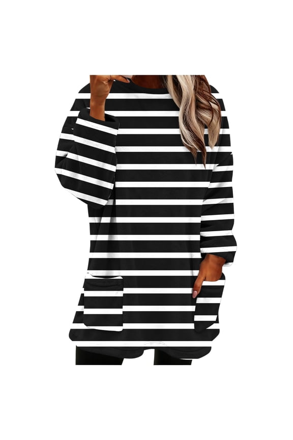 Womens Fuzzy Fleece Pullover Sherpa Sweatshirt Long Sleeve Stripe Fleece Fluffy Outerwear Warm Coats with Pockets