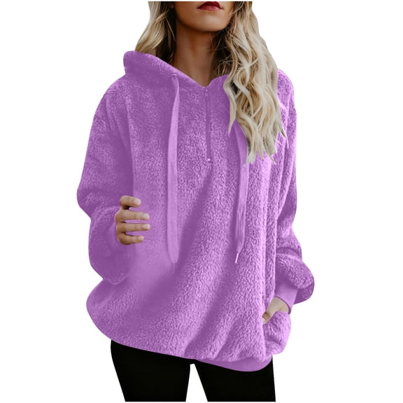 DAFPZW Womens Fuzzy Hoodies Pullover Sport Hoodie Cozy Oversized Pockets Hooded Sweatshirt Athletic Fleece Hoodies
