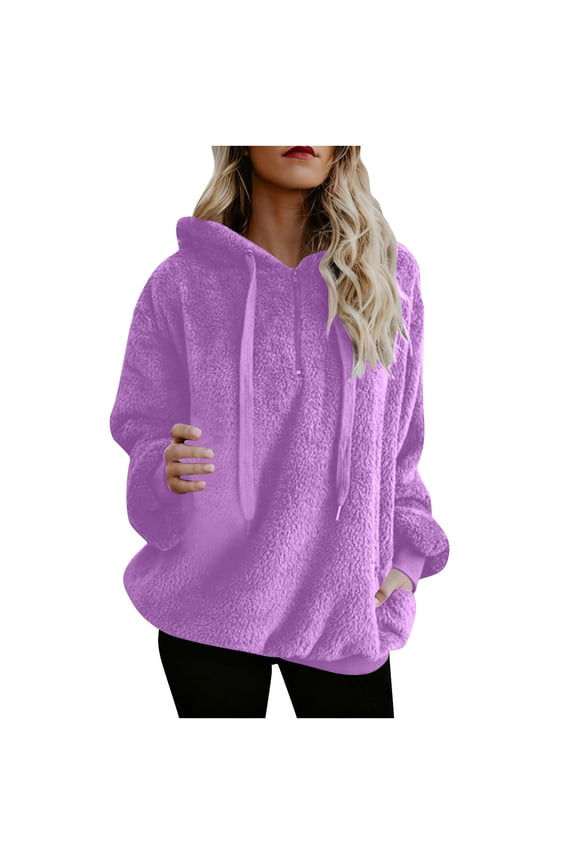 Womens Fuzzy Hoodies Pullover Sport Hoodie Cozy Oversized Pockets Hooded Sweatshirt Athletic Fleece Hoodies