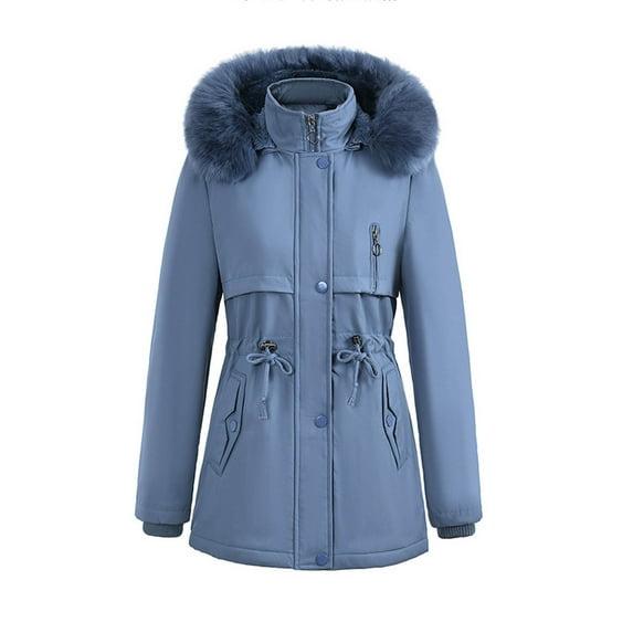 DAFPZW Womens Long Puffer Jackets with Faux Fur Hood Warm Fleece Winter Coats Thicken Snow Ski Down Coats Parka Jackets