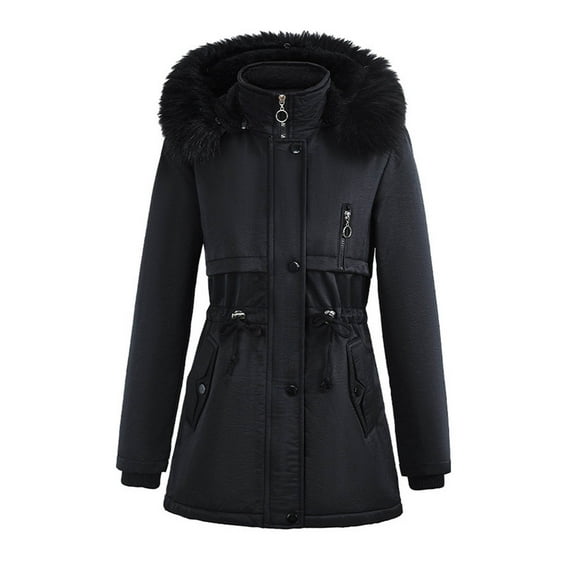 DAFPZW Womens Long Puffer Jackets with Faux Fur Hood Warm Fleece Winter Coats Thicken Snow Ski Down Coats Parka Jackets