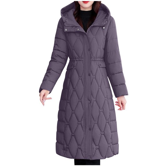 DAFPZW Womens Maxi Hooded Quilted Puffer Coat Winter Slim Full Zipper Warm Down Jacket Windproof Long Padded Outerwear