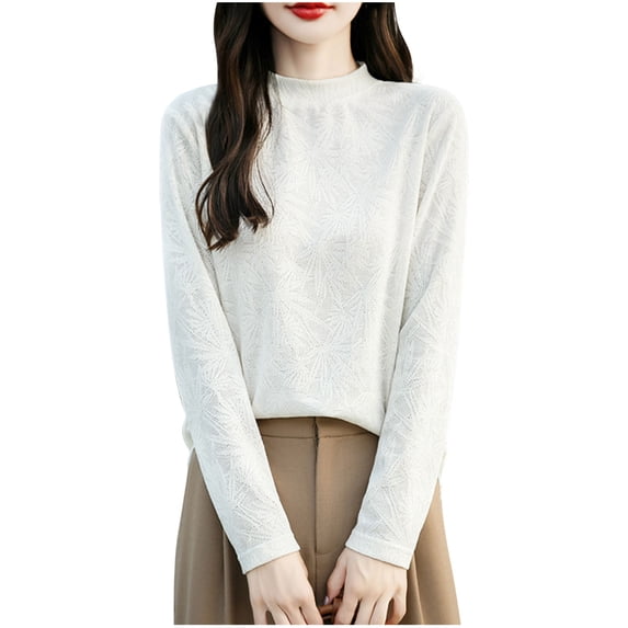 PB&J Outline Ladies Flat Knit Viscose Mock Neck Sweater - White main image 0