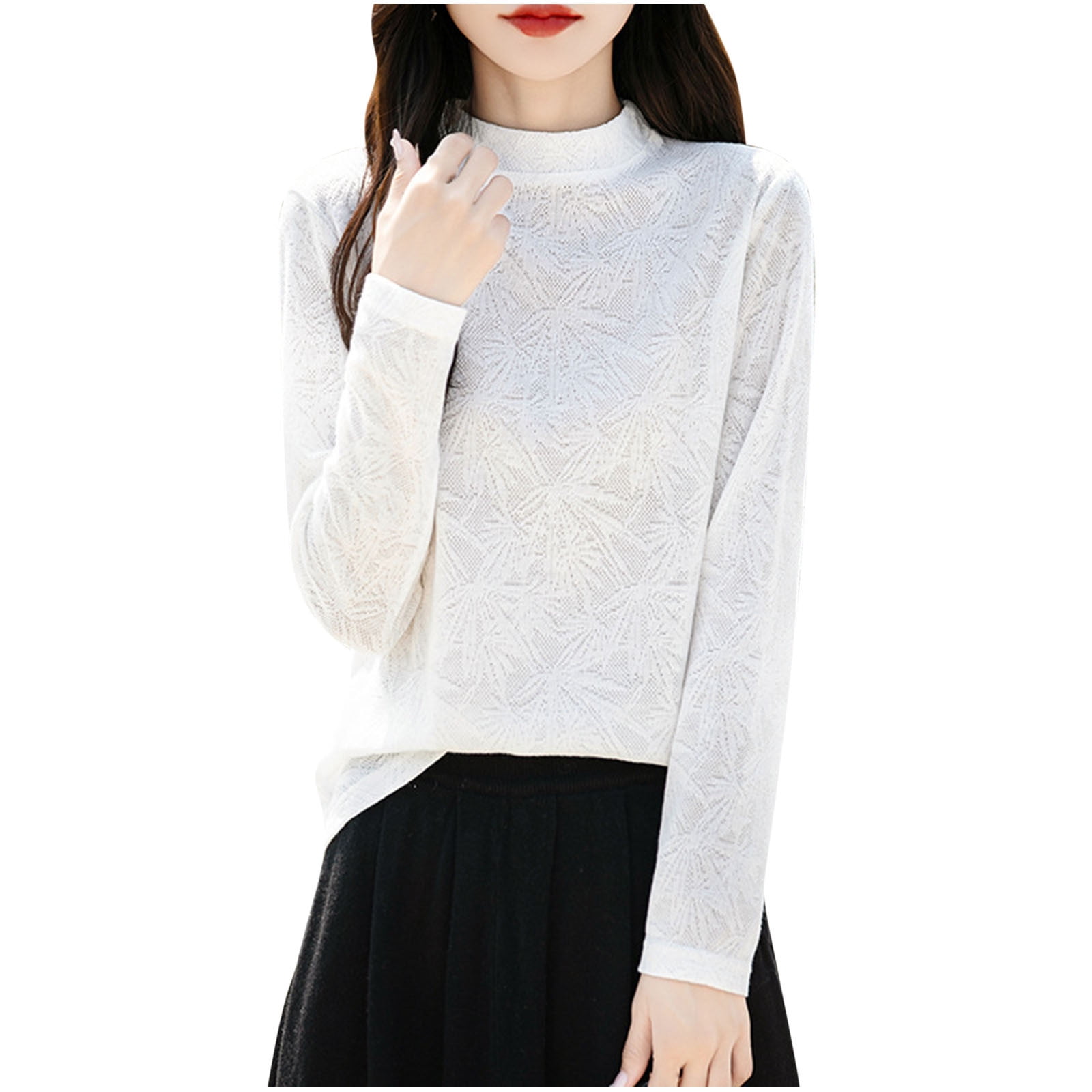 PB&J Outline Ladies Flat Knit Viscose Mock Neck Sweater - White main image 1