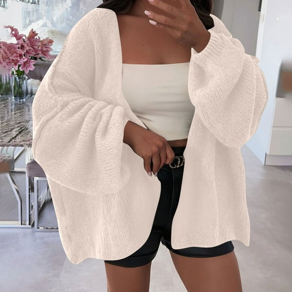 DAFPZW Womens Oversized Chunky Cardigan Lantern Sleeve Open Front Loose Fall Slouchy Sweater Coats