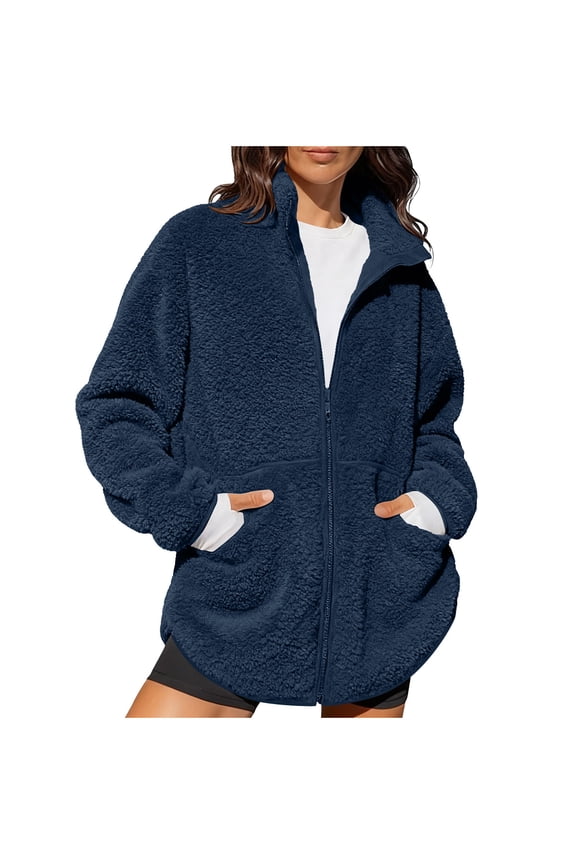 Womens Oversized Sherpa Jacket Fuzzy Fleece Zip Up Jacket Soft Cozy Sweaters Comfy Winter Jackets with Pockets