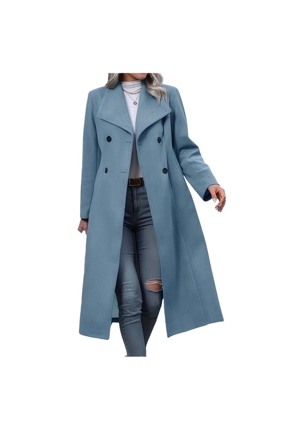 Womens Pea Coats Fall Winter Long Trench Coat Double Breasted Button Down Lapel Neck Peacoat Overcoat with Pockets