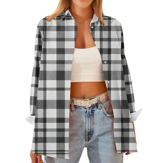DAFPZW Womens Plaid Shirts Cotton Classic Long Sleeve Button Down Collared Casual Tops Lightweight Fall Fashion Blouses