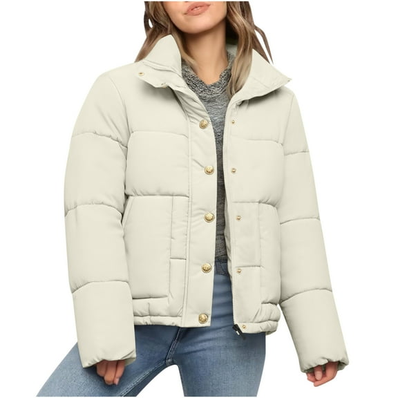 DAFPZW Womens Quilted Puffer Jacket Winter Warm Stand Collar Bubble Coats Padded Jacket Long Sleeve Coat Junior Outerwear