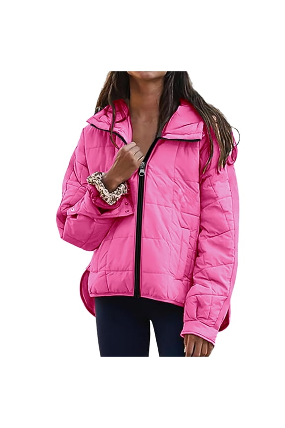 Womens Quilted Pullover Puffer Jacket Winter Warm Packable Lightweight Outwear Oversized Long Sleeve Hooded Coats with Pocket