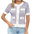 thumbnail image 1 of DAFPZW Womens Short Sleeve Button Down Cardigans Sweater Cropped Lightweight Crew Neck Elegant Knit Tops with Pockets, 1 of 2