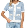 thumbnail image 1 of DAFPZW Womens Short Sleeve Button Down Cardigans Sweater Cropped Lightweight Crew Neck Elegant Knit Tops with Pockets, 1 of 2