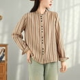 thumbnail image 1 of DAFPZW Womens Striped Ruffle Button Down Shirt Loose Long Sleeve 2025 Fall Winter Vintage Casual Business Tunic Tops, 1 of 7