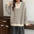 thumbnail image 1 of DAFPZW Womens Striped Sweatshirts Quarter Half Zip Pullover Fall Fashion Tops 2025 Loose Casual Shirts Comfy Winter Clothes, 1 of 3