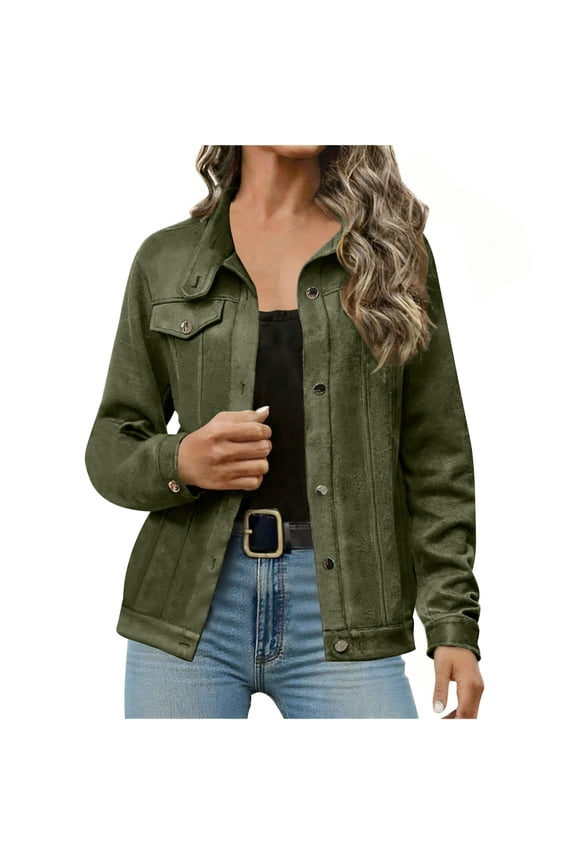 Womens Suede Jacket Casual Lapel Collar Button Down Outerwear Novelty Leather Warm Coats Going Out Travel Shacket