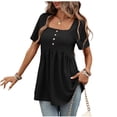 thumbnail image 1 of DAFPZW Womens Summer Tops Babydoll Puff Short Sleeve Blouse Eyelet Button Down Peplum Tunic Tops Square Neck T-Shirts, 1 of 9