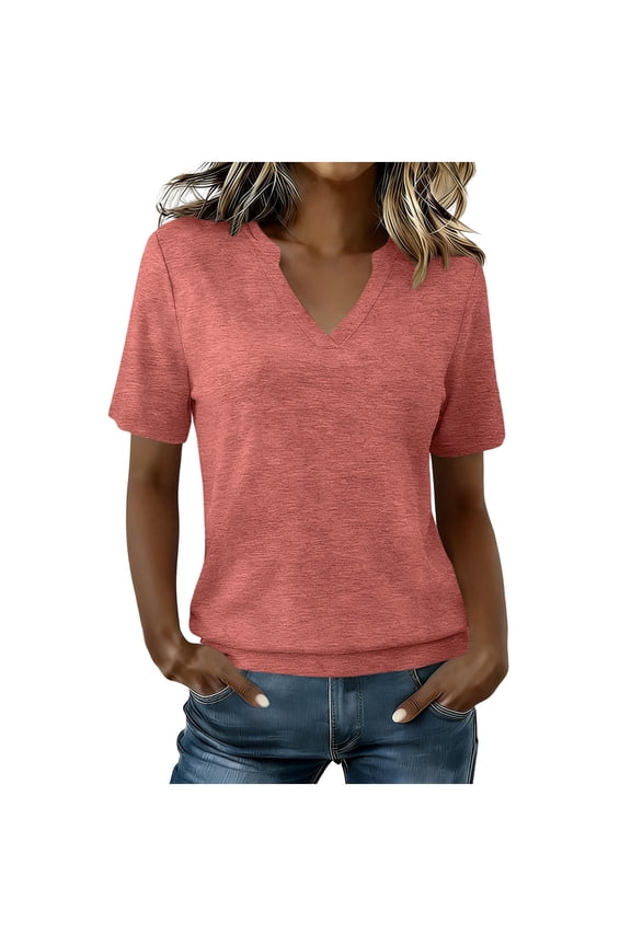 Womens Tops Short Sleeve Banded Bottom Summer Tops V-Neck T-Shirts Casual Ladies Tees Business Work Blouse
