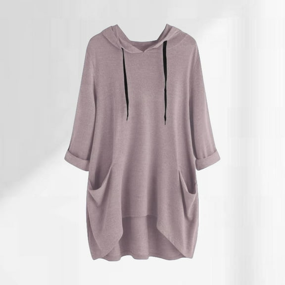 DAFPZW Womens Tunic Tops Lightweight Pullover Hoodies 3/4 Sleeve T Shirts Oversized Hoodies Solid Color Tops with Pockets