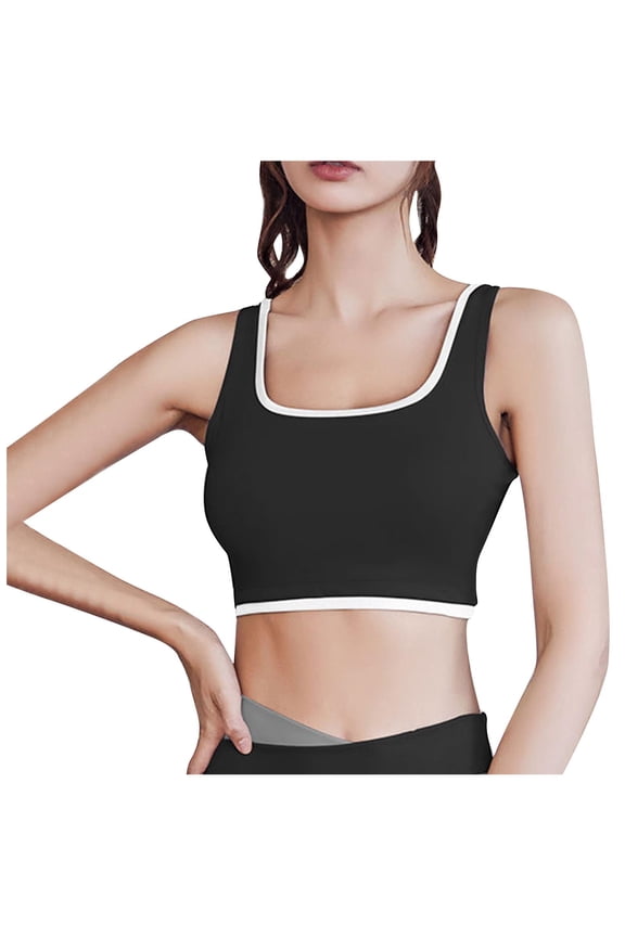 Womens U Back Sports Bras - Square Collar Padded High Impact Yoga Bra Workout Crop Top with Built in Bra