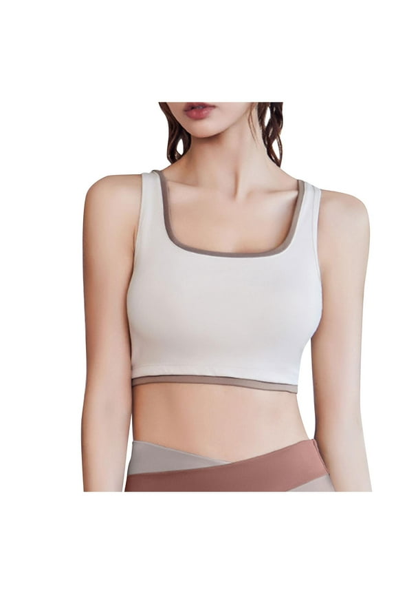 Womens U Back Sports Bras - Square Collar Padded High Impact Yoga Bra Workout Crop Top with Built in Bra