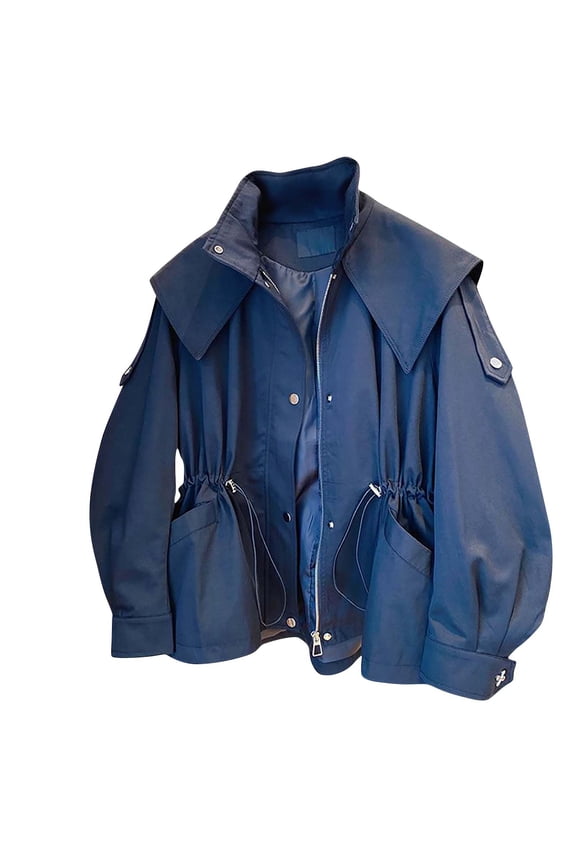 Womens Utility Jacket Trendy Casual Lightweight Jackets Drawstring Waist Zip Up Lapel Outerwear with Pockets