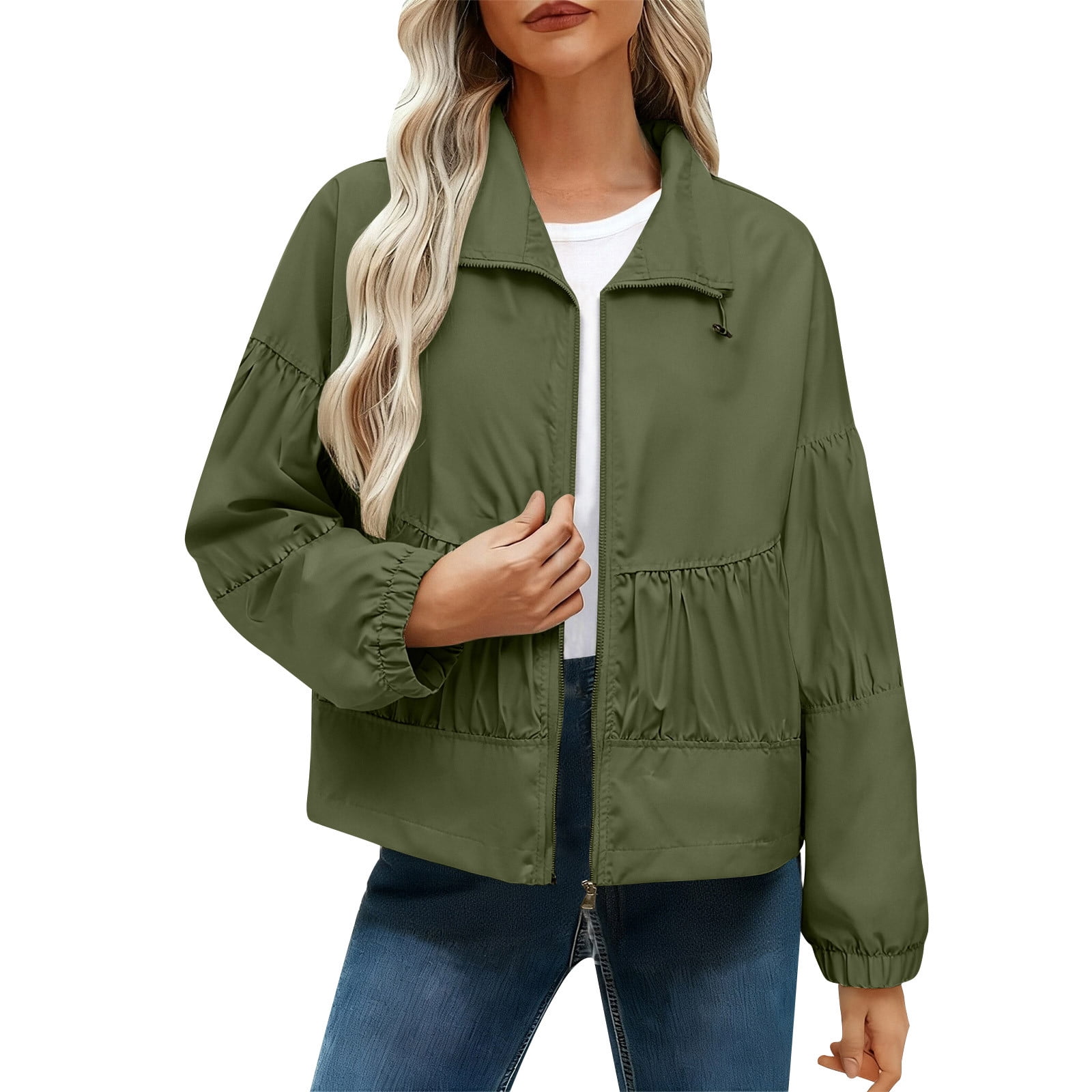 DAFPZW Womens Utility Jacket Windbreaker Short Jackets Lightweight