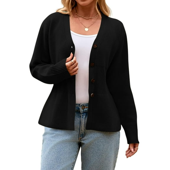 DAFPZW Womens V Neck Cardigan Sweaters Long Sleeve Cinched Waist Knit Tops Dressy Casual Button Up Fitted Outerwear