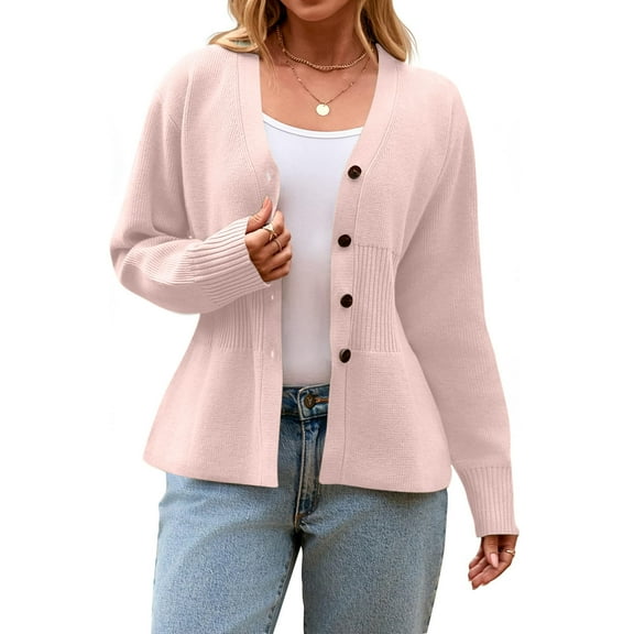 DAFPZW Womens V Neck Cardigan Sweaters Long Sleeve Cinched Waist Knit Tops Dressy Casual Button Up Fitted Outerwear