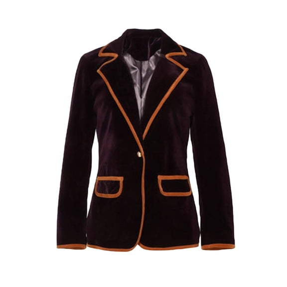DAFPZW Womens Velvet Blazer Suit Jacket Long Sleeve Notched Lapel Button Coat Slim Work Office Blazer Jacket with Pockets