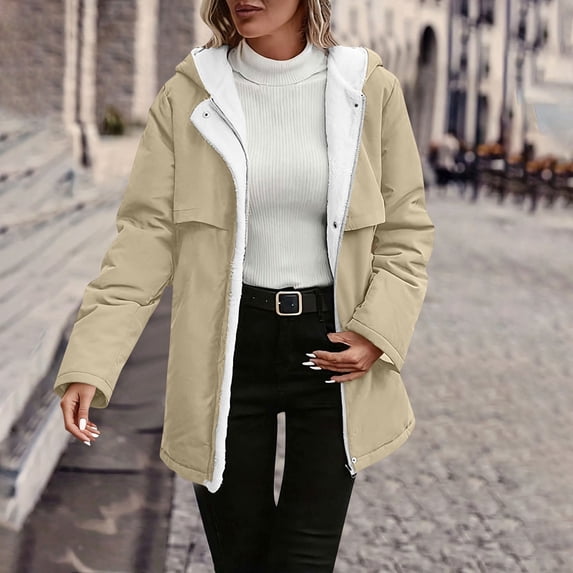 DAFPZW Womens Winter Coats Warm Down Sherpa Puffer Jackets Zip Up Hooded Outwear Oversized Shearling Fleece Long Coats