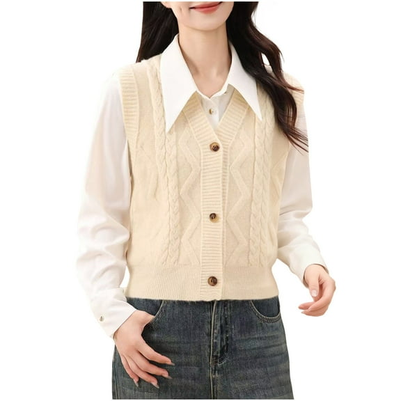DAFPZW Womens Wool Vest Sweater Lightweight Chunky Kintted Sweaters Open Front Cardigan Jackets Sleeveless Button Down Coats