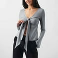 thumbnail image 1 of DAFPZW Womens Y2K Shirts Long Sleeve Crop Tops Sexy V Neck Twist Tie Front Dressy Going Out Tops Summer Fashion Streetwear, 1 of 6