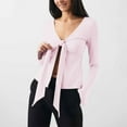 thumbnail image 1 of DAFPZW Womens Y2K Shirts Long Sleeve Crop Tops Sexy V Neck Twist Tie Front Dressy Going Out Tops Summer Fashion Streetwear, 1 of 7