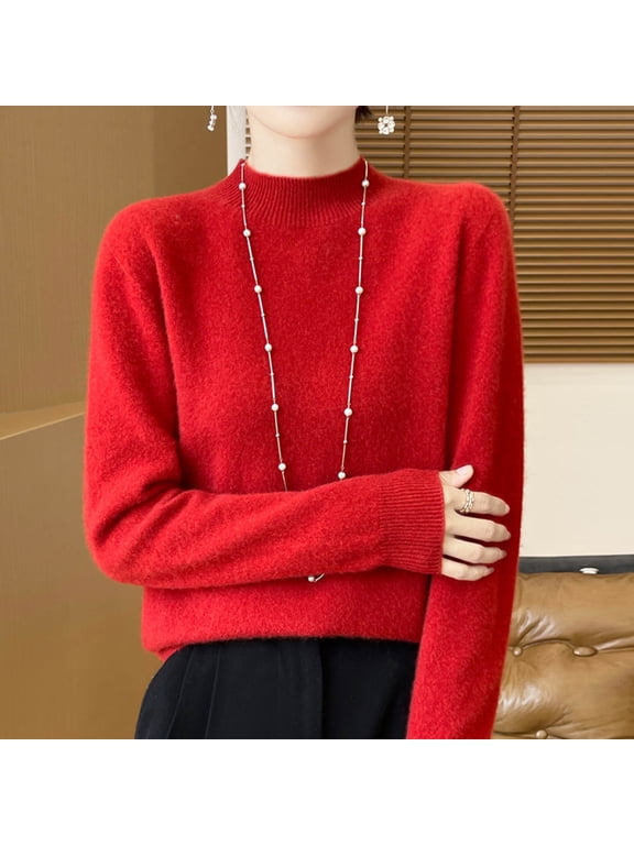 Wool Womens Sweater Knitted Pullover Long Sleeve Casual Loose Bottoming Jumper
