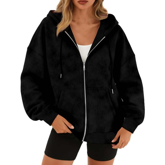 DAFPZW Zip Up Hoodies for Women Acid Wash Oversized Sweatshirt Fall Fashion Jacket Cute Y2k Winter Teen Girls Pullover