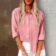 thumbnail image 1 of DAFPZW long sleeve linen shirts fall fashion lapel v neck button work blouses comfy boyfriend shirts, 1 of 8