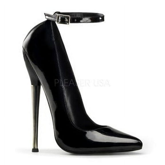 DAGGER-12, 6 1/4" Solid Brass Heel Ankle Strap Plain Pump Shoes