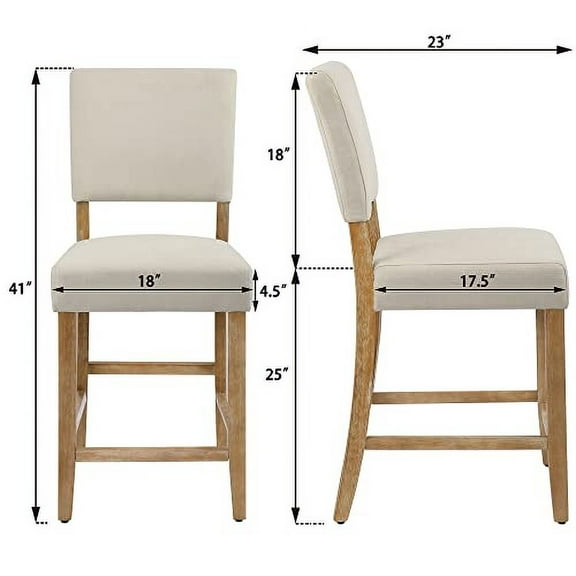 DAGONHIL 24 Inches Counter Height Bar Stools Set of 2, Upholstered Barstools with Wood Legs, Island Chairs for Kitchen Counter, Towel Cloth (Beige)