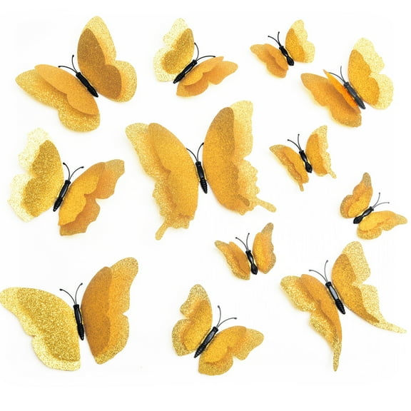 DAGOU 3D Butterfly Wall Decor 24 Pcs 3 Sizes, Gold Butterfly Decorations for Home Decorations Butterfly Party Decorations Room Decorations, Removable Stickers
